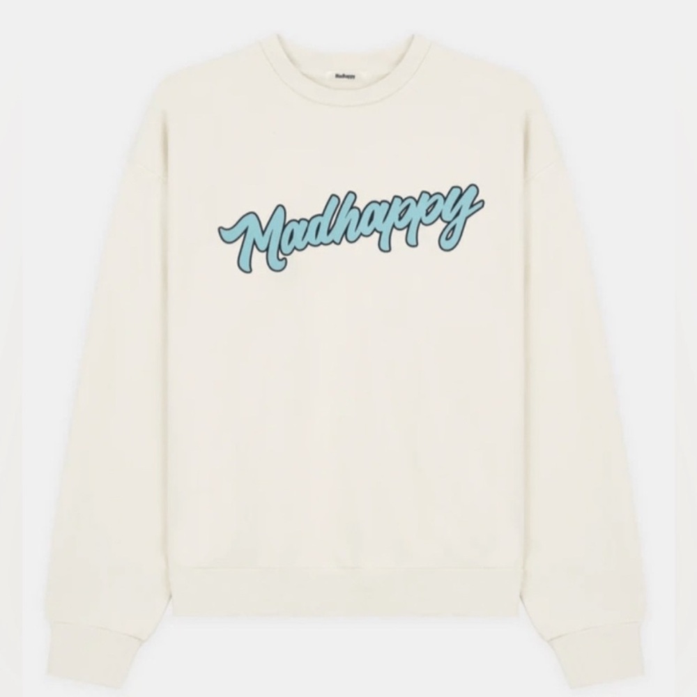 SOLD // MADHAPPY Unisex Script Turquoise Cursive Logo Crewneck Sweatshirt